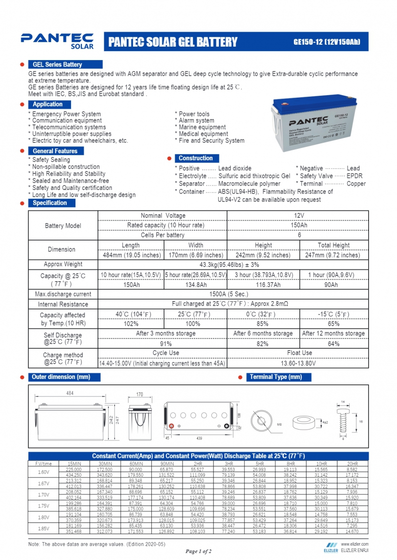 Jel akü 12V 150Ah Pantec - 1